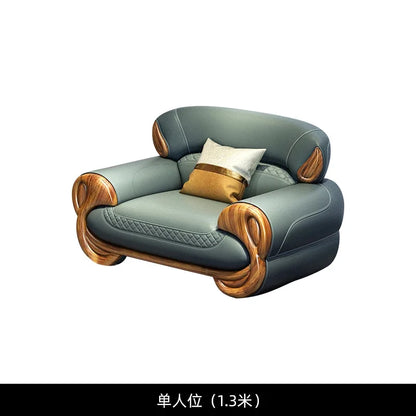 Ebony leather sofa new Chinese modern light luxury high-end small apartment straight row  FT