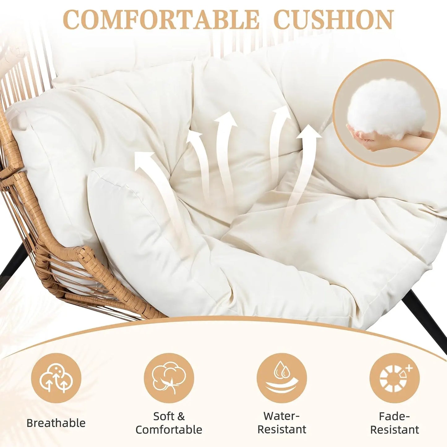 Outdoor Wicker Egg Chair PE Rattan Chair with Cushion, Oversized Patio Lounge Chair for Outdoor, Indoor, Customized