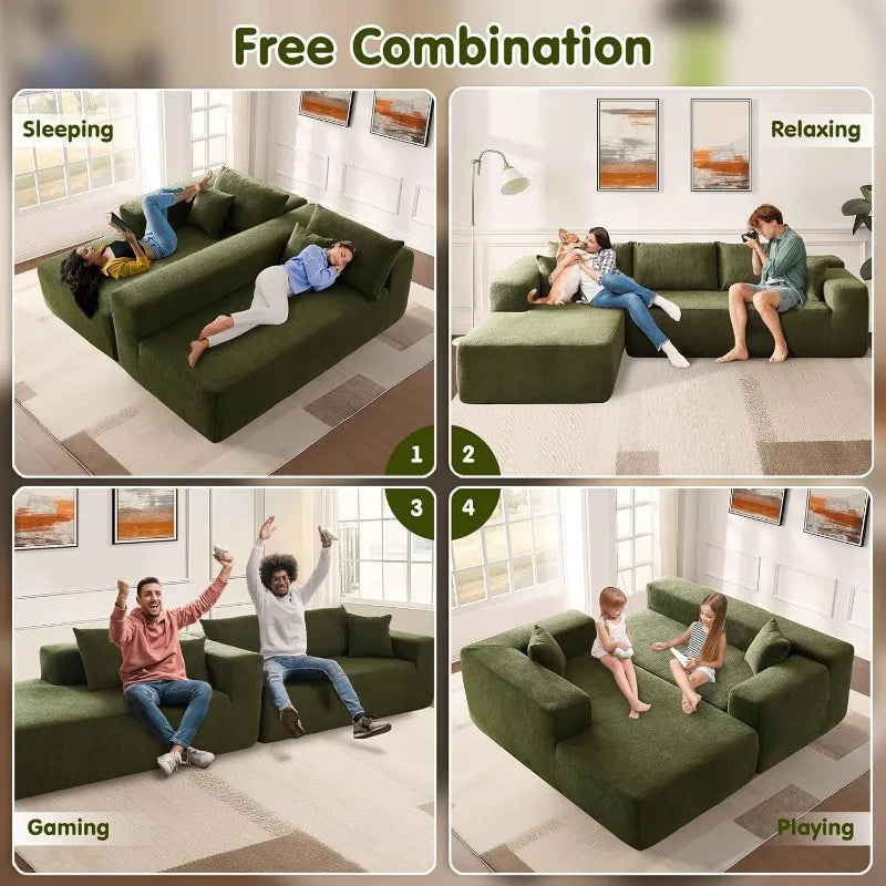 104" Cloud Sectional Couch with L-Shape Chaise,Modern Modular Sofa with Deep Seat,Required, Green (Cloud Velvet)- Free Delivery
