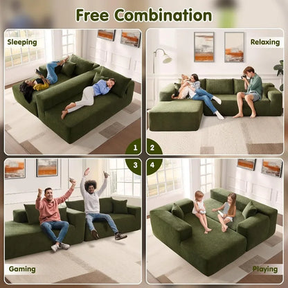 104" Cloud Sectional Couch with L-Shape Chaise,Modern Modular Sofa with Deep Seat,Required, Green (Cloud Velvet)- Free Delivery