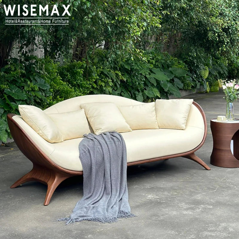 Furniture designer modern combination sofa walnut base luxury curved modular hotel bedroom leather sofa
