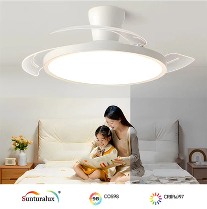 Modern Invisible Ceiling Fan with LED Light DC motor Large Air Volume Remote Control for Bedroom Dining room Electric fan