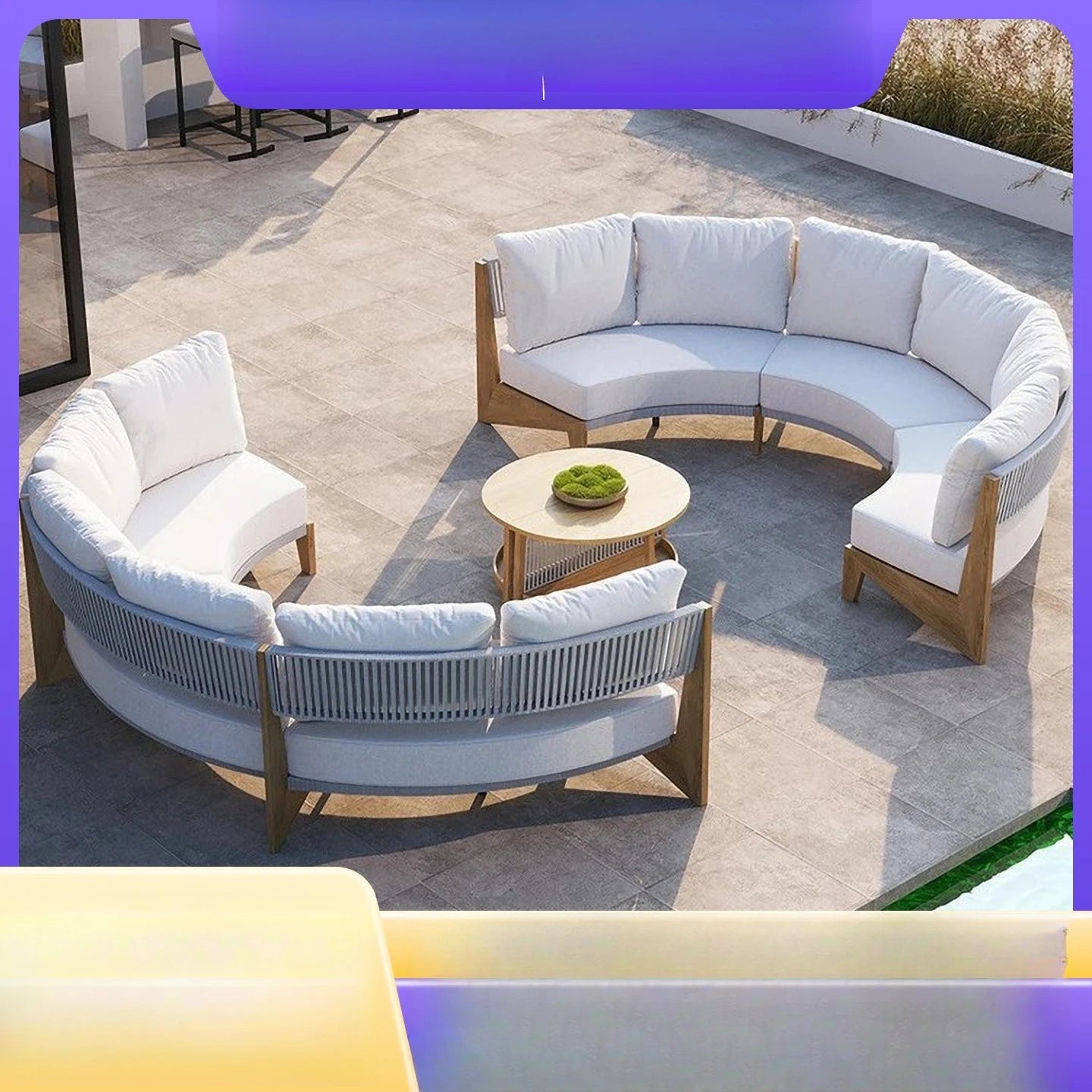 Outdoor teak rattan sofa, outdoor courtyard balcony furniture, garden waterproof and sun protection design