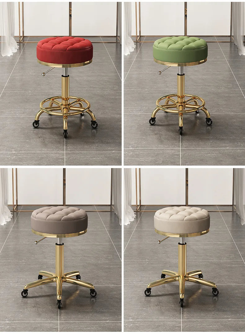 High Quality Salon Furniture 360 Degree Rolling Adjustable Hairdressing Chair with Wheels Gold Salon Stool