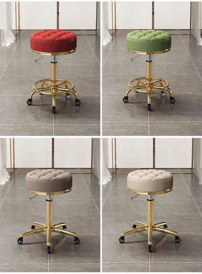 High Quality Salon Furniture 360 Degree Rolling Adjustable Hairdressing Chair with Wheels Gold Salon Stool