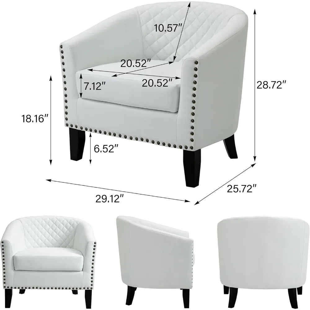 Upholstered Faux Leather Club Chair with Nailed Trim, Comfortable Reading Armchair for Living Room or Bedroom Reception Area