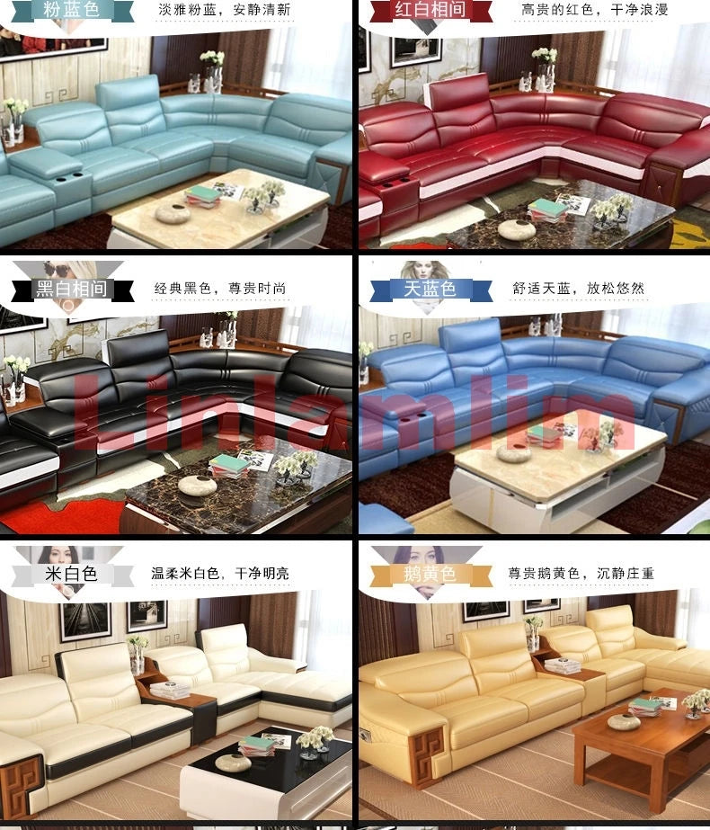 MANBAS Italian Cow Genuine Leather Couch Set Big Sofas Modernos Para Sala with Speaker, Bluetooth Audio, USB Charging,Storage