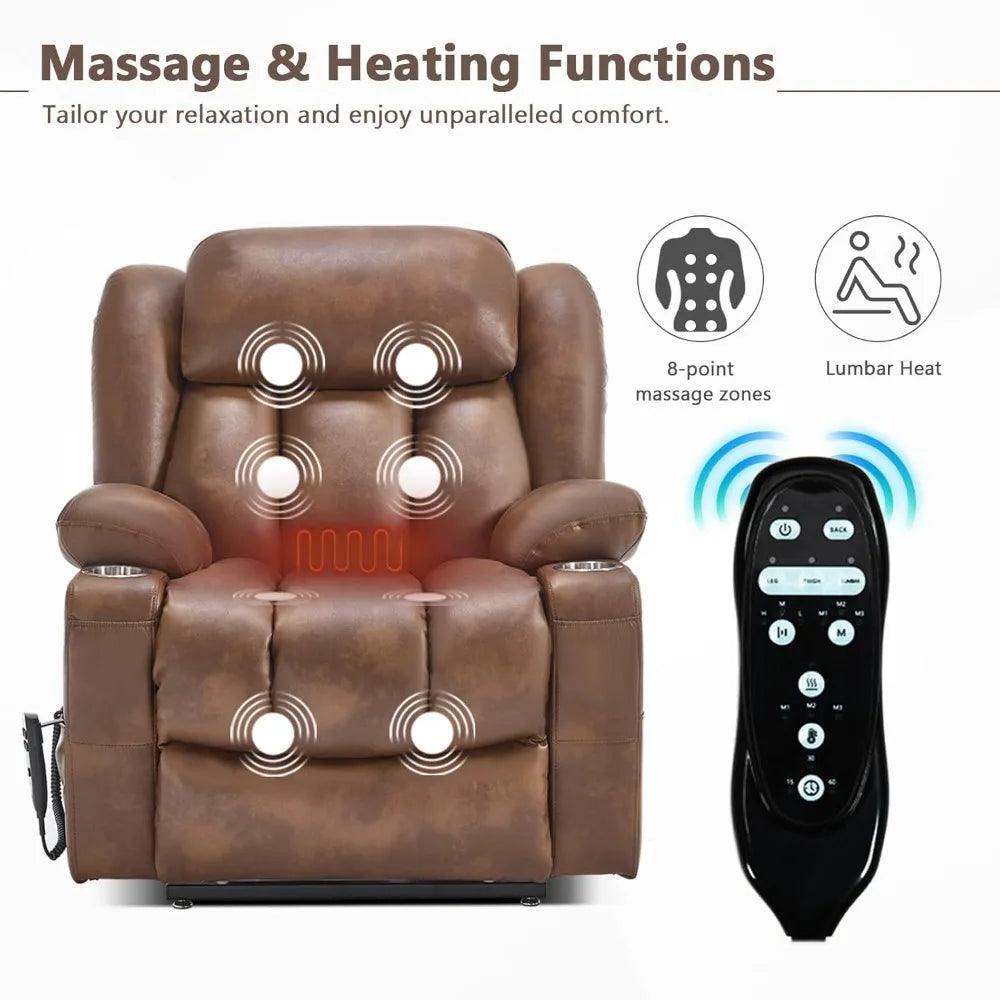 Lay Flat Lift Recliner Chair with Massage & Heat for Elderly People, Electric Power Lift Chair with Dual Motor, Cup Holders