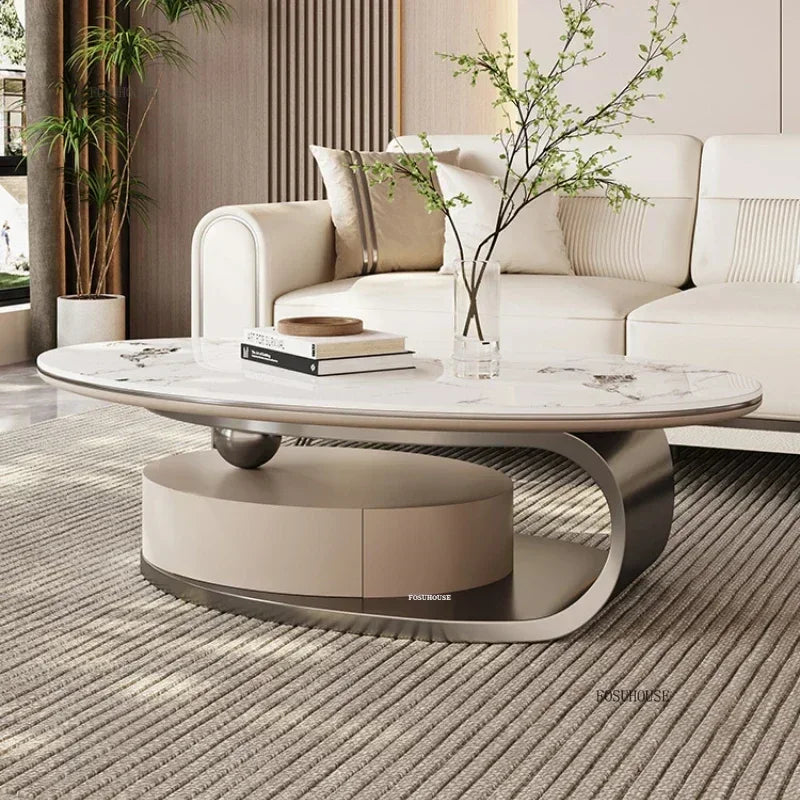 Nordic Light Luxury Designer Oval Coffee Table Rock Board Coffee Tables for Living Room Simple Storage Side Table Home Furniture