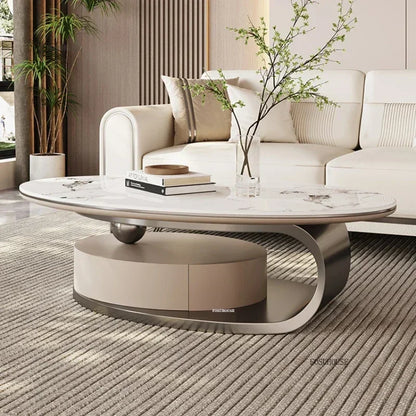 Nordic Light Luxury Designer Oval Coffee Table Rock Board Coffee Tables for Living Room Simple Storage Side Table Home Furniture