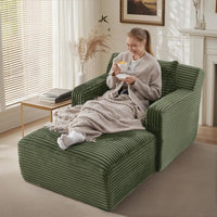 Luxurious Oversized Corduroy Chaise Lounge Chair - Indoor Cloud Couch with Soft Pillows and Armrests for Ultimate Comfort
