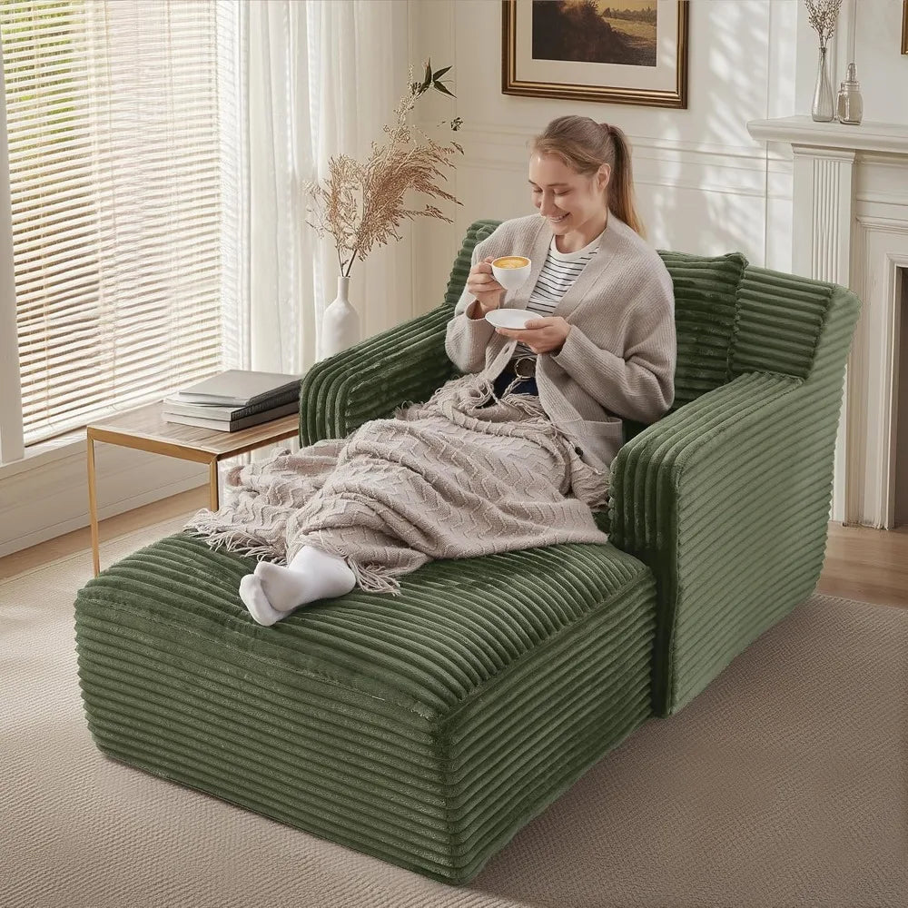 Luxurious Oversized Corduroy Chaise Lounge Chair - Indoor Cloud Couch with Soft Pillows and Armrests for Ultimate Comfort