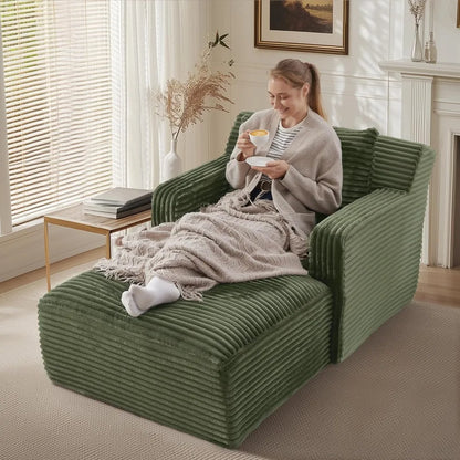 Luxurious Oversized Corduroy Chaise Lounge Chair - Indoor Cloud Couch with Soft Pillows and Armrests for Ultimate Comfort