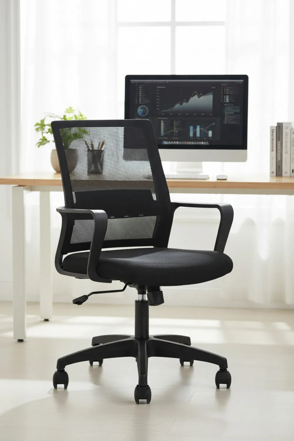 Ergonomic Mesh Office Chair with Lumbar Support, Adjustable Height and Armrests, Black