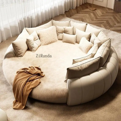 Round Double Bed Upholstered Bed Wooden Frame Family Hotel Princess Bedroom Bed