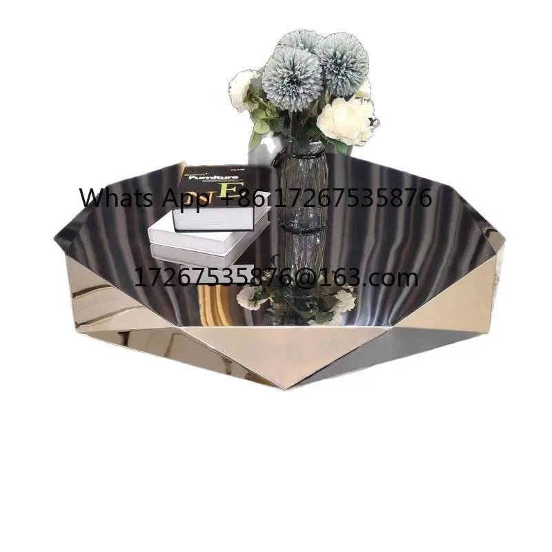 Creative special-shaped stainless steel light luxury mirror modern living room simple tea table coffee irregular table