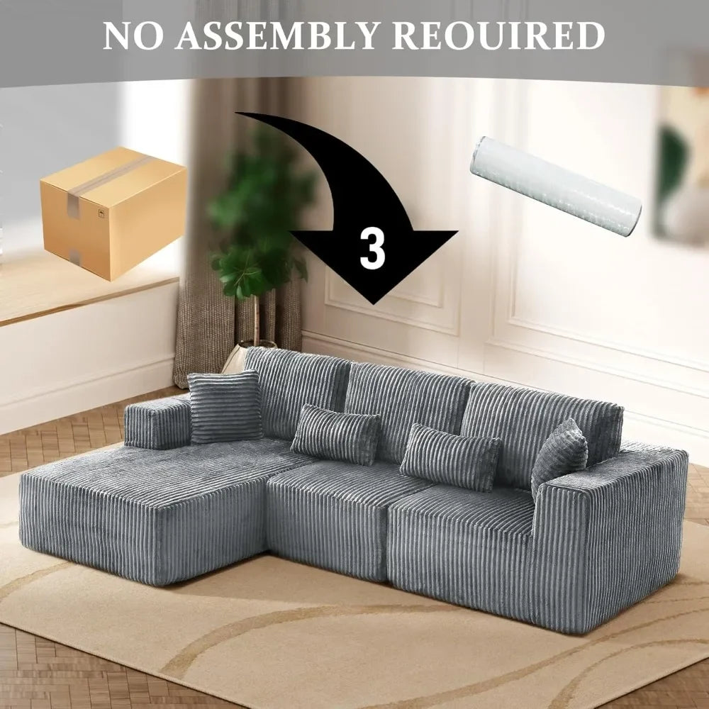 108" L-Shaped Cloud Couch for Living Room, Comfy Fluffy Memory Foam Deep Seat Modular Sectional Sofa with Left Chaise, Dark Grey