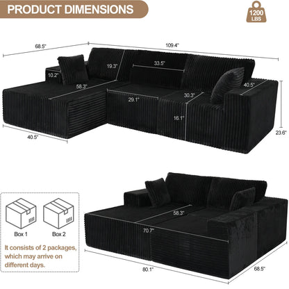 Modular Sectional Sofa with Pillow, Cloud Sectional Couch with Chaise, Modern L-Shape Sofa with Deep Seat, Upholstered Couches