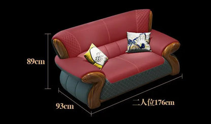 New leather sofa modern simple light luxury ebony solid wood new Chinese small apartment living room popular furniture