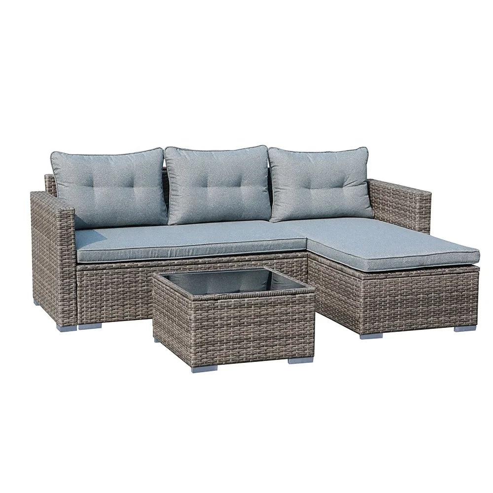 'Aluminum Outdoor Garden Wicker Rattan Furniture Couch Sofa Set Rope Furniture Set L Shaped Chair Sectional Sofas