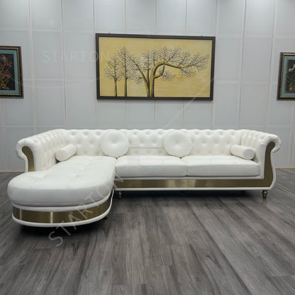 Hot Sales New Designed U Shaped Modern Luxury Top Leather Living Room Sofas Button Tufted Upholstered Sofa Set for Home Villa