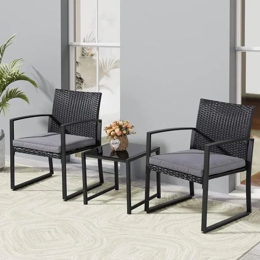 t Outdoor Patio Furniture Set, Modern Wicker Bistro Set, Conversation Rattan Chair of 2 with Coffee Table
