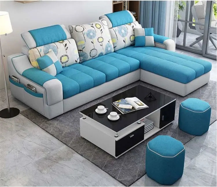 American Style Chaise Couch L Shaped Modular Living Room Synthetic Leather Sofa