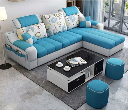 American Style Chaise Couch L Shaped Modular Living Room Synthetic Leather Sofa