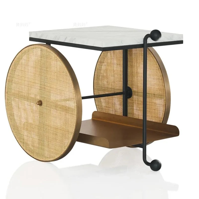 LMM simple wrought iron edge few movable cart rattan rack two-layer metal model room display rack