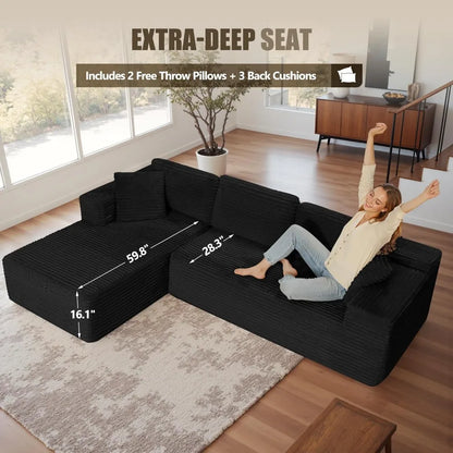 Modern Sectional Couch Sofa with L-Shape Chaise, Deep Seat Modular Living Room Furniture