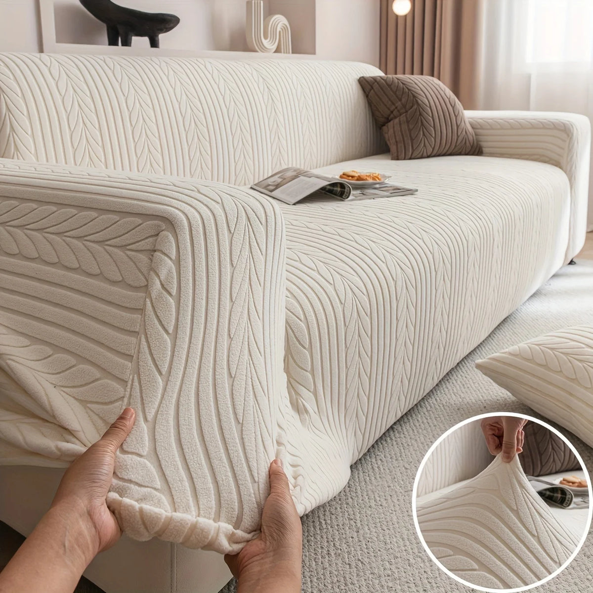 Washable Sofa Cover, Elastic 1pc Striped Sofa Cover | Anti-Scratch & Non-Slip Couch Protector for All Seasons