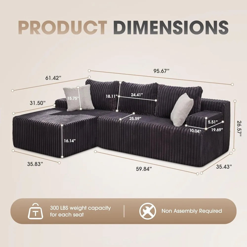 96“ Modular Sectional Sofa Couches L-Shape Couch 3 Seat Modular Sofa Memory Foam Sectional Couches for Living Room