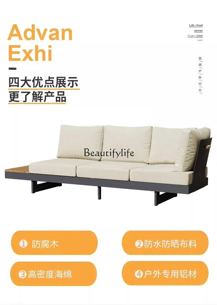 Teak outdoor sofa patio balcony garden villa hotel preservative wood rattan chair sofa furniture
