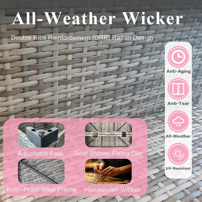 7PCS Handwoven Patio Rattan Furniture Set Sectional Sofa Garden Cushion Conversation Sets