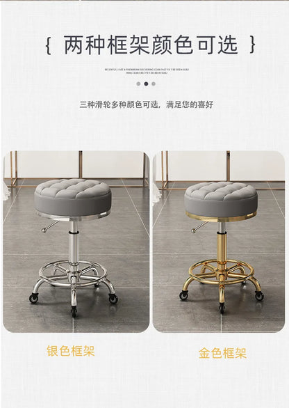 High Quality Salon Furniture 360 Degree Rolling Adjustable Hairdressing Chair with Wheels Gold Salon Stool