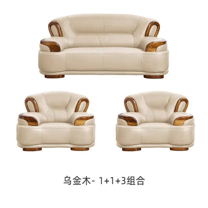 Ebony leather living room sofa combination modern simple light luxury new Chinese style solid wood first layer cowhide furniture