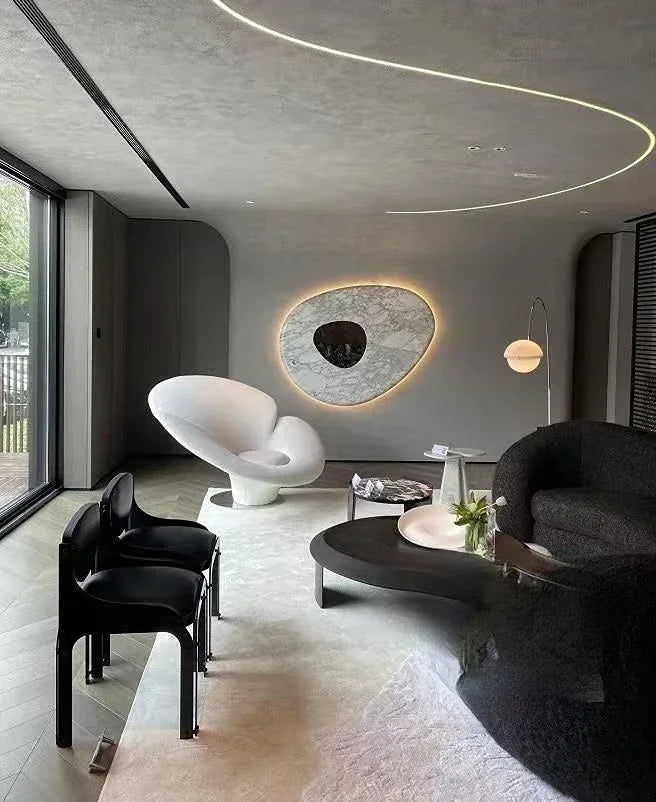 #y Elegant Accent Casual Black  Leather Lounge Chairs Single Sitting Room Arm Chair Living Room steel Flower fiberglass Armchair