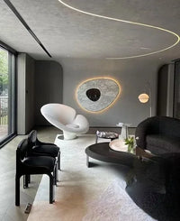 #y Elegant Accent Casual Black  Leather Lounge Chairs Single Sitting Room Arm Chair Living Room steel Flower fiberglass Armchair