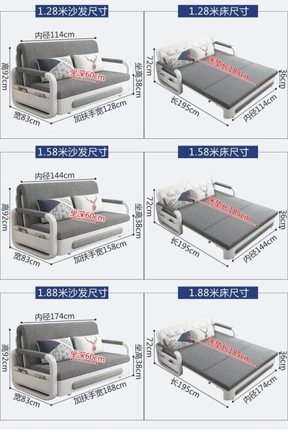 Modern Folding Sofa Bed with Fabric Upholstery Apartment Furniture Metal Frame Extendable for Living Room Dining Hotel Use