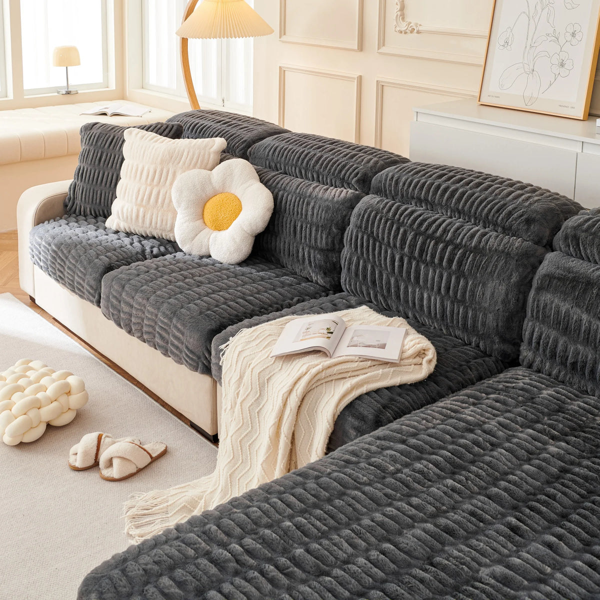 Couch Cushion Covers Individual Large Stretch Imitation Fur Sofa Cushion Covers, Couch Seat Covers Couch Slipcovers