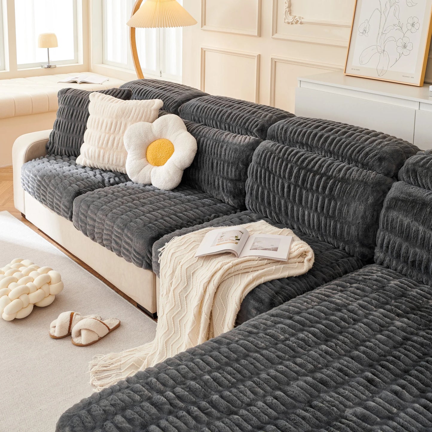 Couch Cushion Covers Individual Large Stretch Imitation Fur Sofa Cushion Covers, Couch Seat Covers Couch Slipcovers