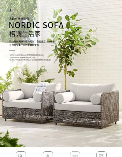 Southeast Asian Style Outdoor Rattan Sofa for Courtyard, Balcony, Garden, Terrace, Designer Sunroom, Leisure Rattan Sofa