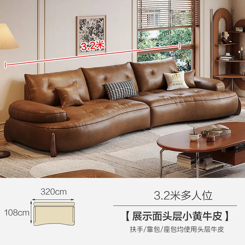 Leather sofa household living room modern brown small apartment curved creative sofa