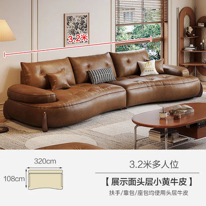 Leather sofa household living room modern brown small apartment curved creative sofa