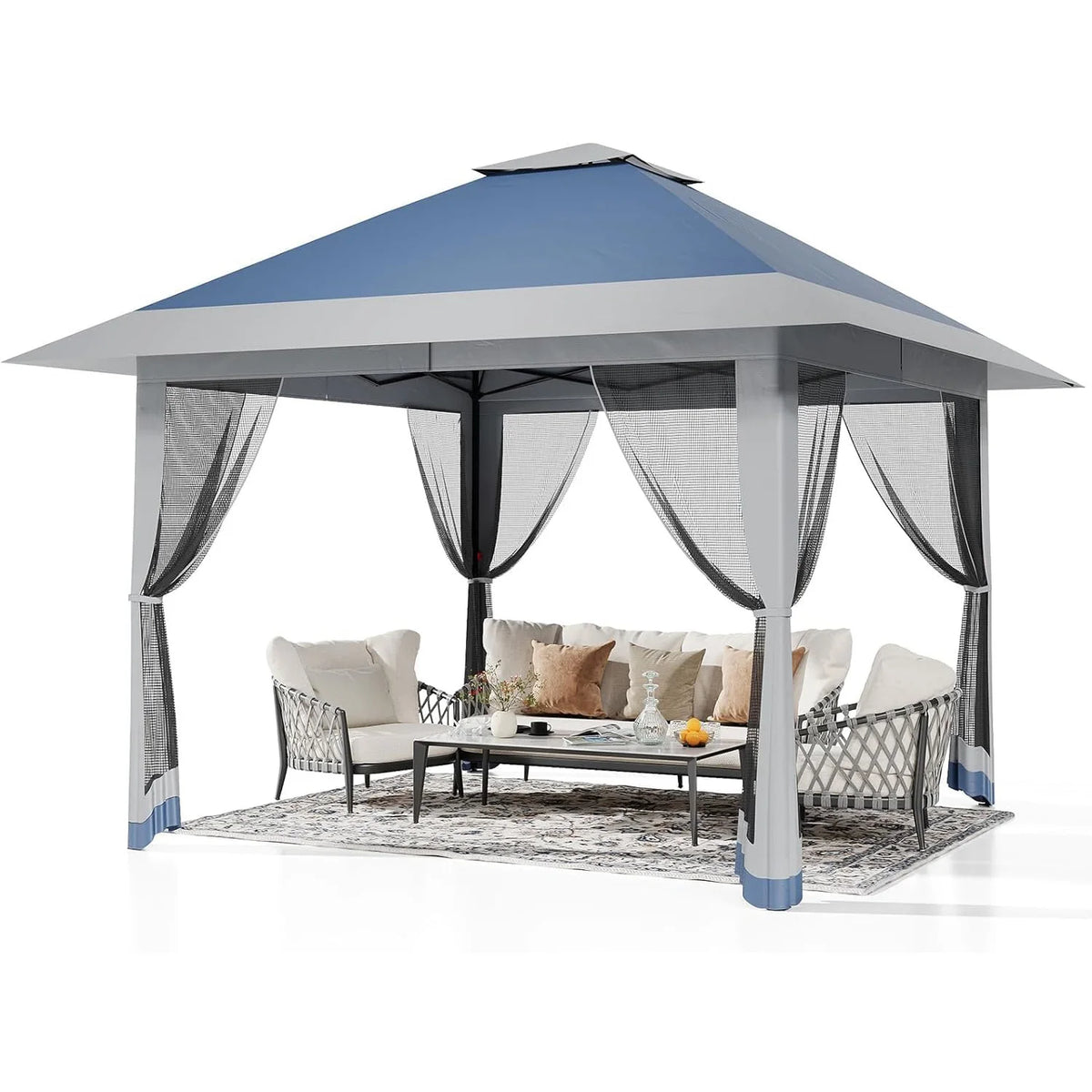 13x13Ft Pop Up Canopy Tent, One Push Setup Outdoor Gazebo With Mosquito Netting, Waterproof UV Protection Instant Shade Shelter
