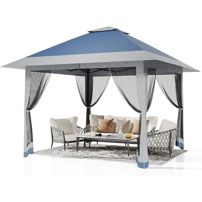 13x13Ft Pop Up Canopy Tent, One Push Setup Outdoor Gazebo With Mosquito Netting, Waterproof UV Protection Instant Shade Shelter