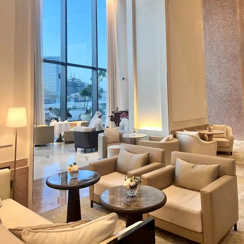 Hotel lobby furniture, modern common areas, synthetic leather upholstery, modular sofa set