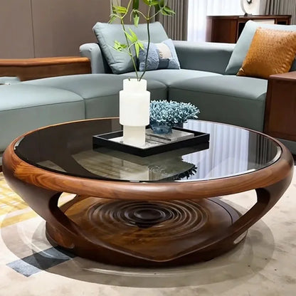 Table basse en verre Unique, transparente, moderne, en bois, pour salon, ronde, Antique, Mesa auxiliaire, meubles de Style chinois