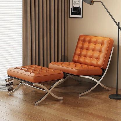 Vintage Barcelona Leather Armchair for Cozy Living Room or Bedroom Lounge Elegant Barcelona Single Sofa Chair with Oil Wax Skin