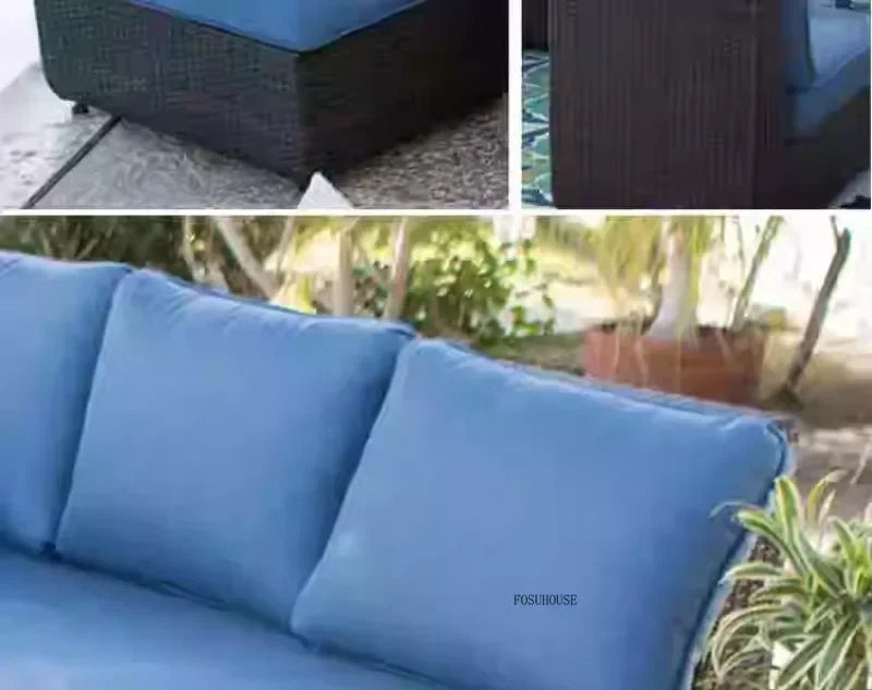 American Courtyard Furniture Leisure Rattan Sofa Chairs Outdoor Modern Country Corner Garden Sofas Patio Furniture Set y